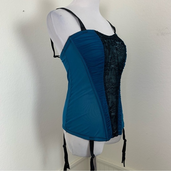 Torrid Ruched Lace Corset Bustier Top Garter Belt Straps Women’s 0/12 Blue Black - Picture 7 of 16